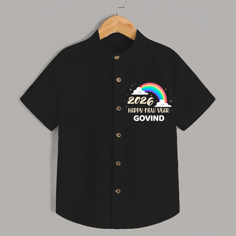 Happy New Year 2026 – Rainbow Cloud | Customized Shirt for Kids - BLACK - 0 - 6 Months Old (Chest 23")