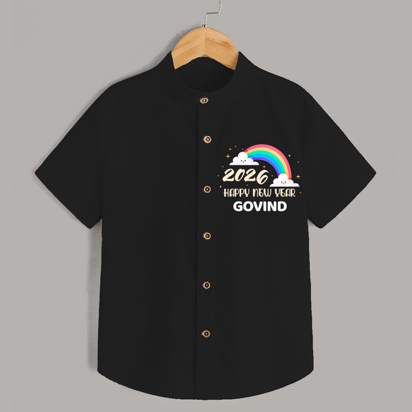 Happy New Year 2026 – Rainbow Cloud | Customized Shirt for Kids - BLACK - 0 - 6 Months Old (Chest 23")