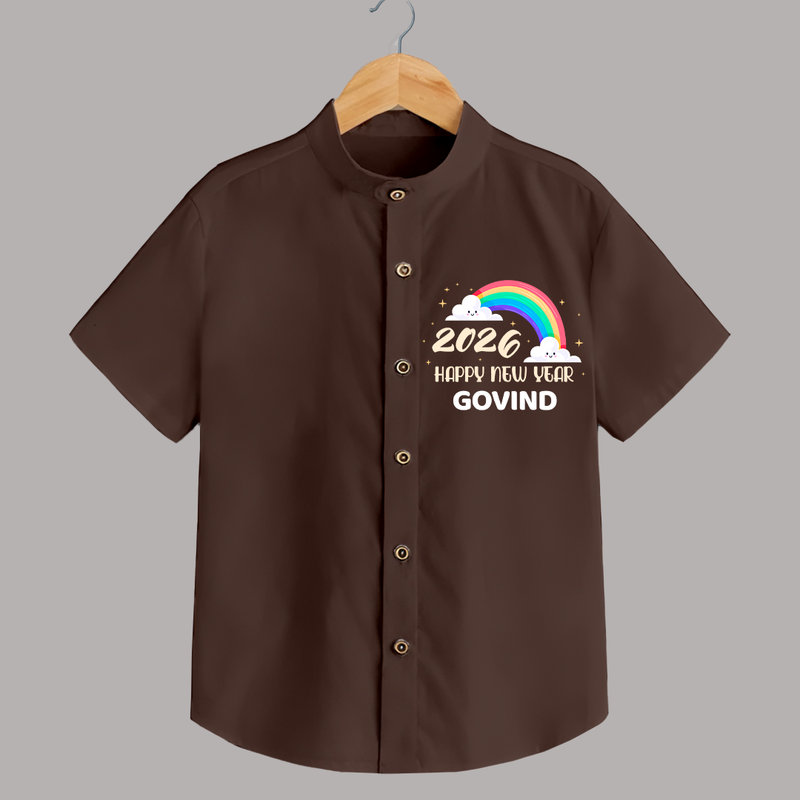 Happy New Year 2026 – Rainbow Cloud | Customized Shirt for Kids - CHOCOLATE BROWN - 0 - 6 Months Old (Chest 23")