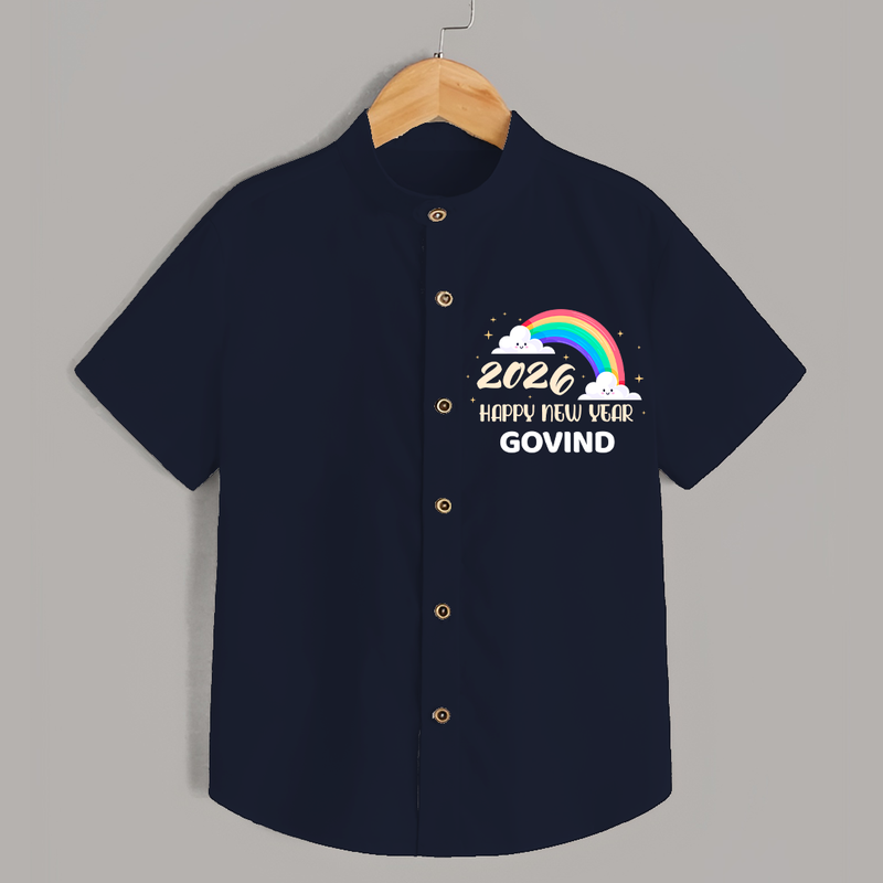 Happy New Year 2026 – Rainbow Cloud | Customized Shirt for Kids - NAVY BLUE - 0 - 6 Months Old (Chest 23")