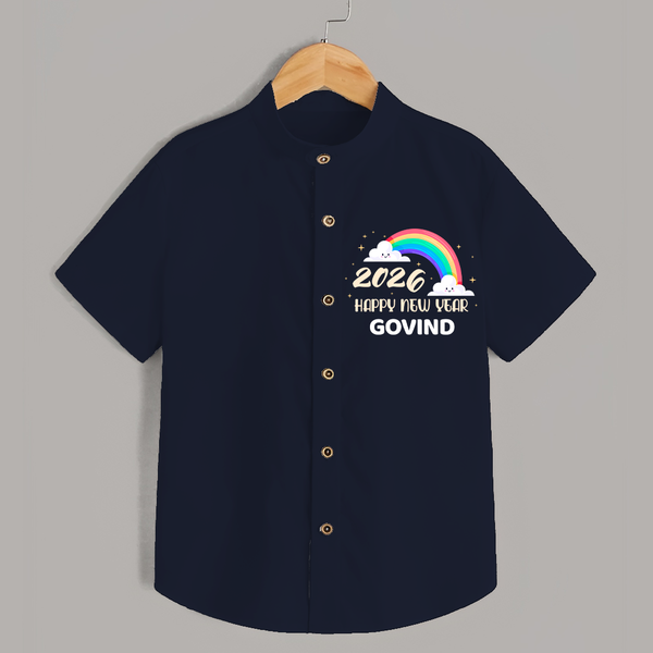 Happy New Year 2026 – Rainbow Cloud | Customized Shirt for Kids - NAVY BLUE - 0 - 6 Months Old (Chest 23")