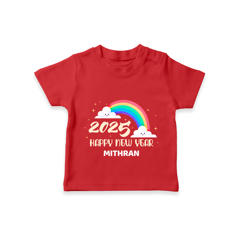 "Happy New Year 2025 - Endless Joy With Our Customized T-Shirt for Kids With Name" - RED - 0-5 Months Old (Chest 17")