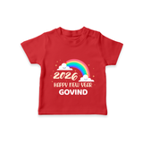 Happy New Year 2026 – Rainbow Cloud | Customized T-Shirt for Kids - RED - 0-5 Months Old (Chest 17")