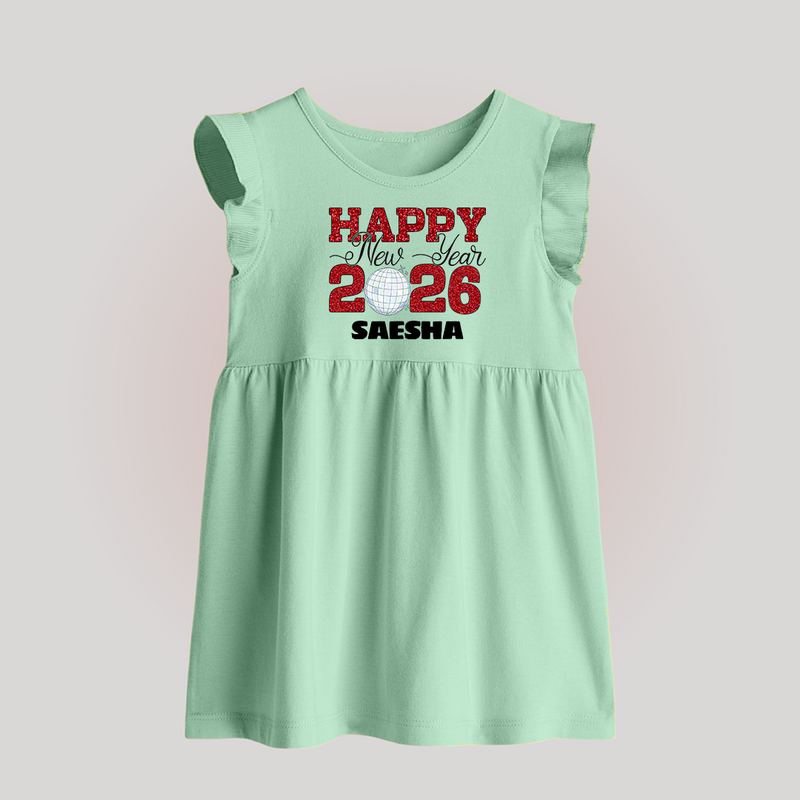 Happy New Year 2026 – Disco  | Personalised Baby Frock   - MINT GREEN - 0 - 3 Months Old (Chest 17")
