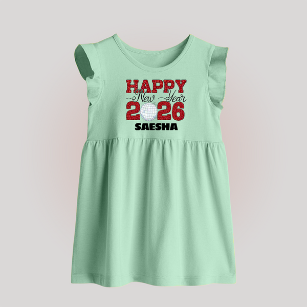 Happy New Year 2026 – Disco  | Personalised Baby Frock   - MINT GREEN - 0 - 3 Months Old (Chest 17")