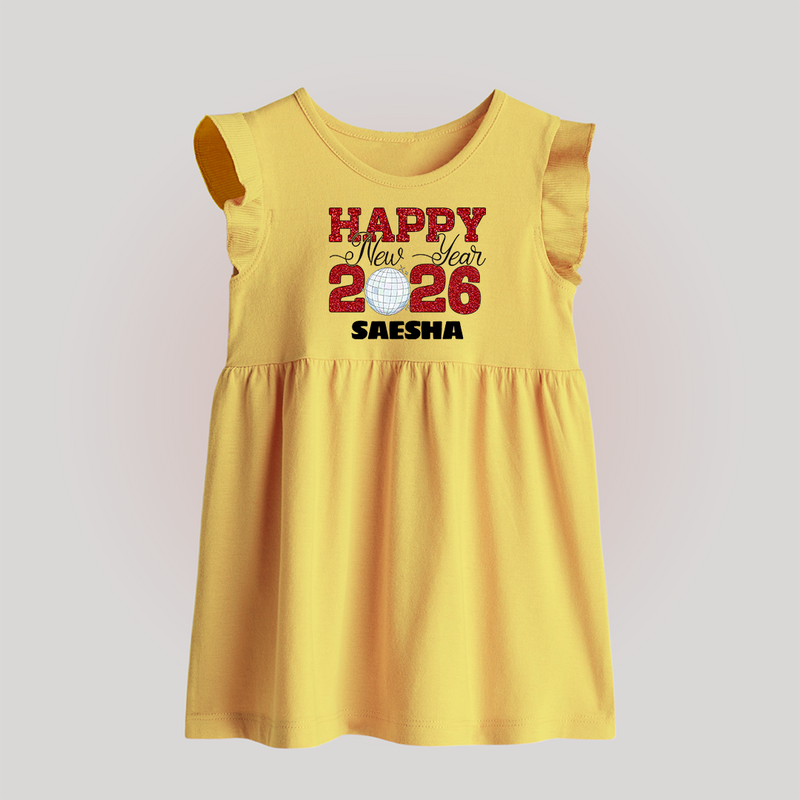 Happy New Year 2026 – Disco  | Personalised Baby Frock   - PASTEL YELLOW - 0 - 3 Months Old (Chest 17")