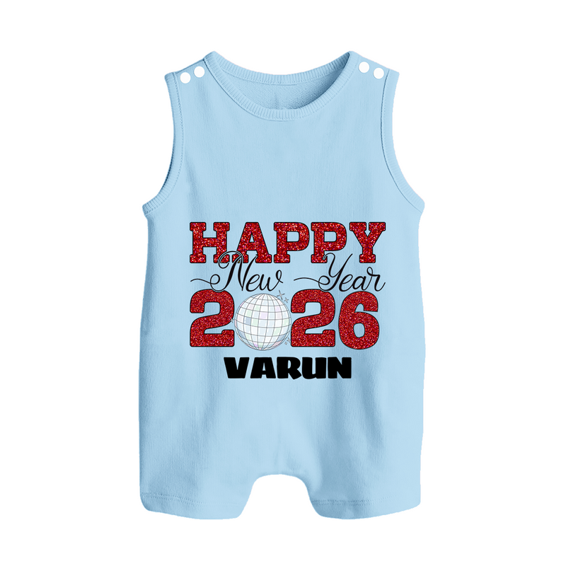 Happy New Year 2026 – Disco  | Personalised Romper Suit   - BABY BLUE - 0 - 5 Months Old (Chest 18")