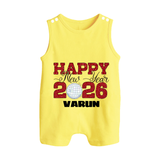 Happy New Year 2026 – Disco  | Personalised Romper Suit   - PASTEL YELLOW - 0 - 5 Months Old (Chest 18")