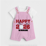 Happy New Year 2026 – Disco  | Personalised Dungaree for Kids - BABY PINK - 0 - 5 Months Old (Chest 18")