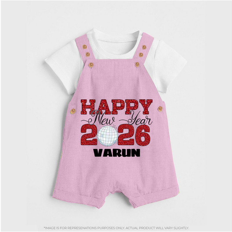 Happy New Year 2026 – Disco  | Personalised Dungaree for Kids - BABY PINK - 0 - 5 Months Old (Chest 18")