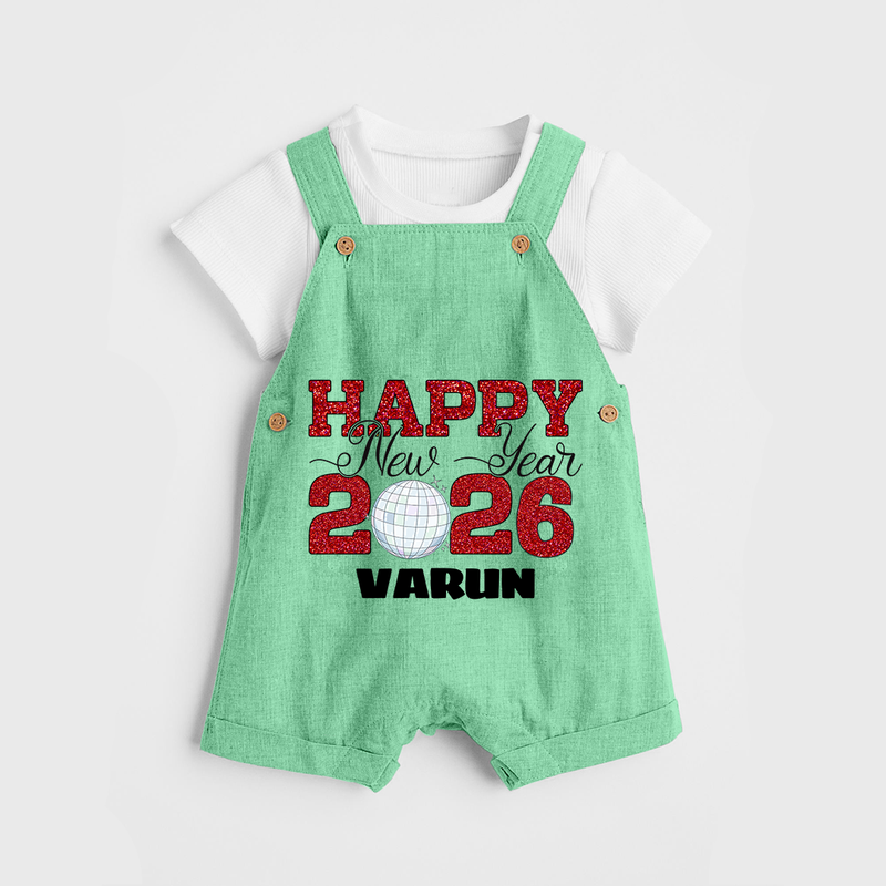 Happy New Year 2026 – Disco  | Personalised Dungaree for Kids - GREEN - 0 - 5 Months Old (Chest 18")