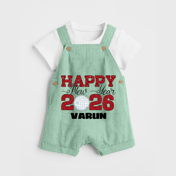 Happy New Year 2026 – Disco  | Personalised Dungaree for Kids - MINT GREEN - 0 - 5 Months Old (Chest 18")