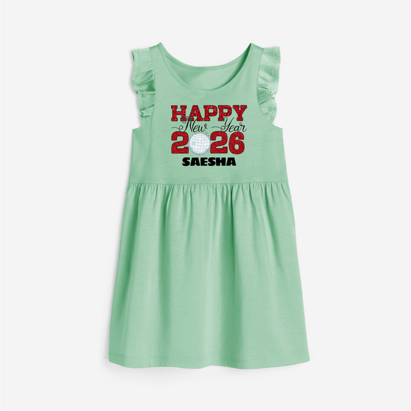 Happy New Year 2026 – Disco  | Personalised Frock for Girls - MINT GREEN - 1 - 2 Years Old (Chest 22" , Full Length 22")