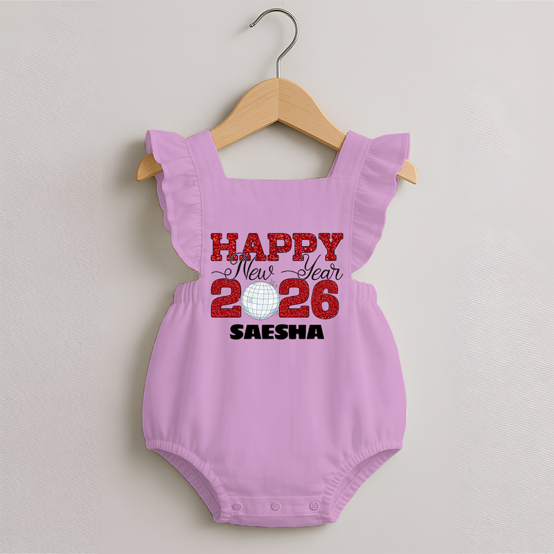 Happy New Year 2026 – Disco  | Personalised Romper Frock for Girls - BABY PINK - 0 - 3 Months Old (Chest 19")