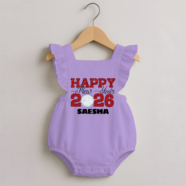 Happy New Year 2026 – Disco  | Personalised Romper Frock for Girls - LILAC - 0 - 3 Months Old (Chest 19")