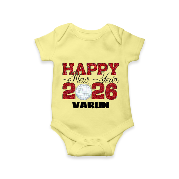 Happy New Year 2026 – Disco  | Personalised Romper for Kids - PASTEL YELLOW - New Born (Chest 14")