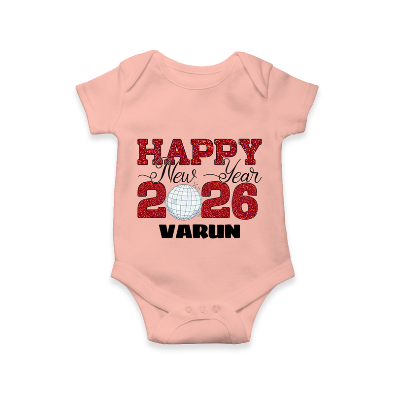 Happy New Year 2026 – Disco  | Personalised Romper for Kids - PEACH - New Born (Chest 14")