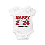 Happy New Year 2026 – Disco  | Personalised Romper for Kids - WHITE - New Born (Chest 14")