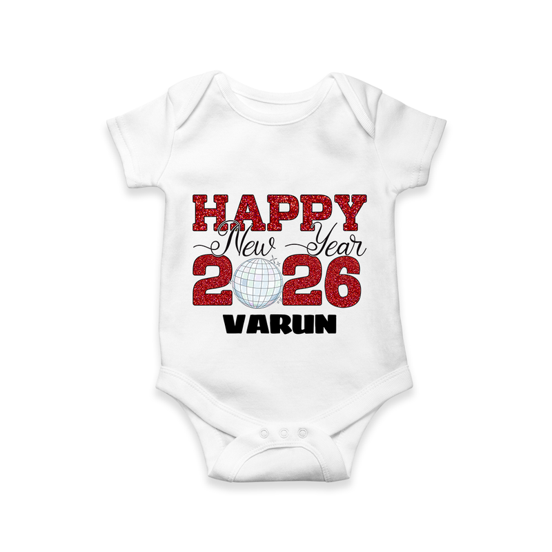 Happy New Year 2026 – Disco  | Personalised Romper for Kids - WHITE - New Born (Chest 14")
