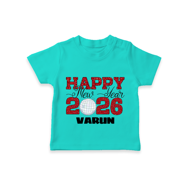 Happy New Year 2026 – Disco  | Personalised T-Shirt for Kids - TEAL - 0-5 Months Old (Chest 17")