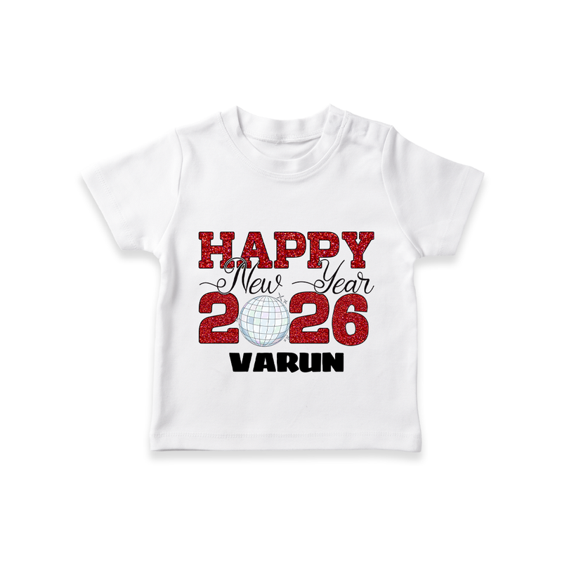 Happy New Year 2026 – Disco  | Personalised T-Shirt for Kids - WHITE - 0-5 Months Old (Chest 17")