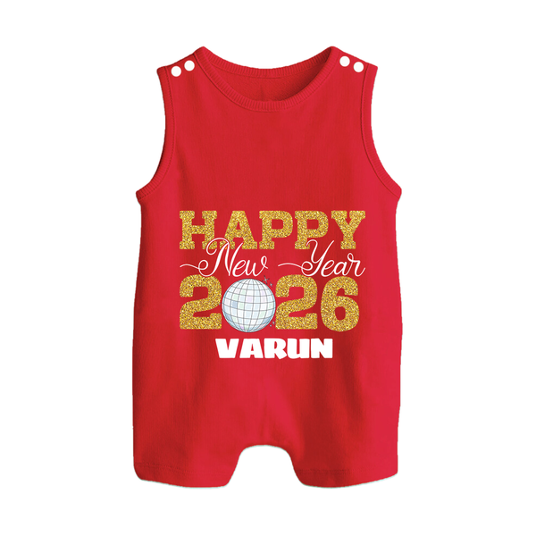 Happy New Year 2026 – Disco  | Personalised Romper Suit   - RED - 0 - 5 Months Old (Chest 18")