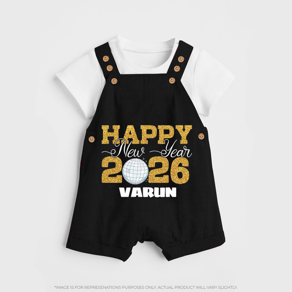 Happy New Year 2026 – Disco  | Personalised Dungaree for Kids - BLACK - 0 - 5 Months Old (Chest 18")