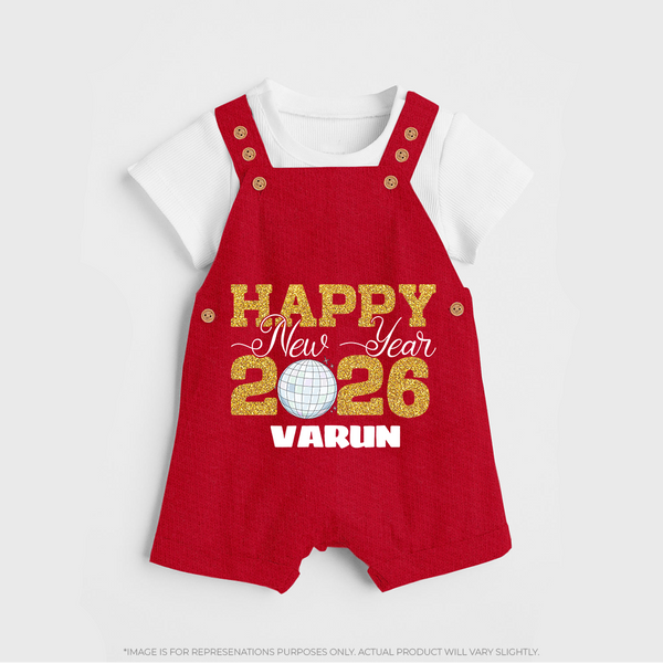 Happy New Year 2026 – Disco  | Personalised Dungaree for Kids - RED - 0 - 5 Months Old (Chest 18")
