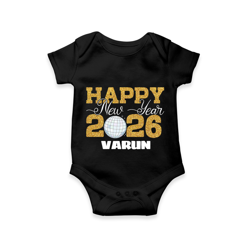 Happy New Year 2026 – Disco  | Personalised Romper for Kids - BLACK - New Born (Chest 14")