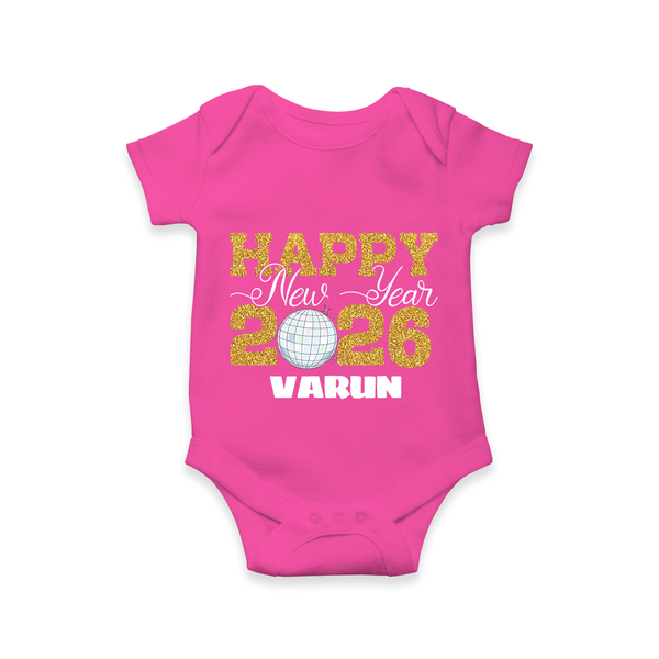 Happy New Year 2026 – Disco  | Personalised Romper for Kids - HOT PINK - New Born (Chest 14")