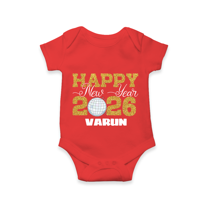 Happy New Year 2026 – Disco  | Personalised Romper for Kids - RED - New Born (Chest 14")