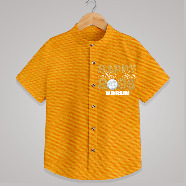 Happy New Year 2026 – Disco  | Personalised Shirt for Kids - CHROME YELLOW - 0 - 6 Months Old (Chest 23")