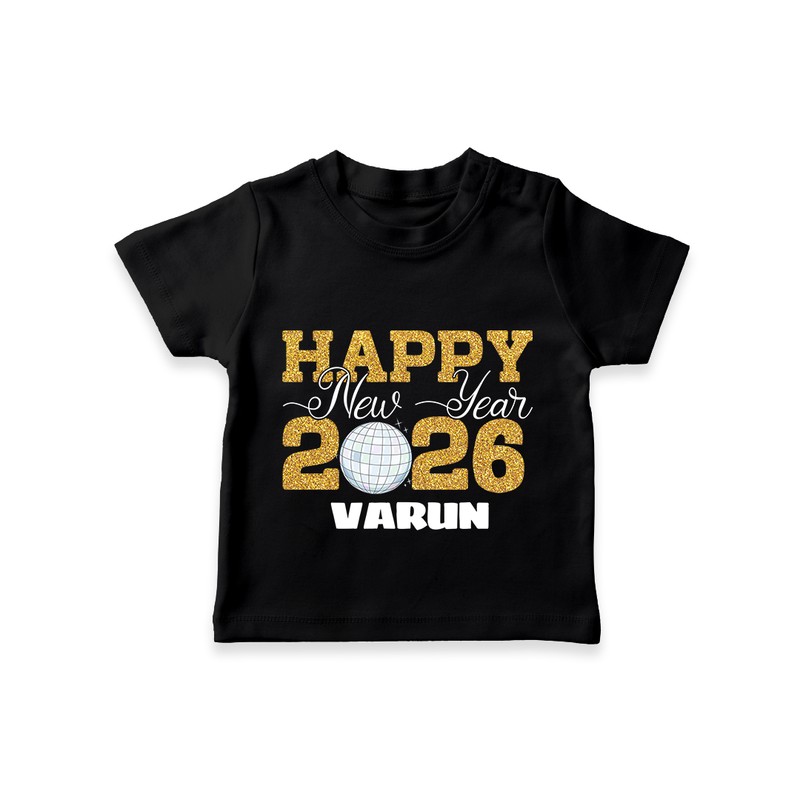 Happy New Year 2026 – Disco  | Personalised T-Shirt for Kids - BLACK - 0-5 Months Old (Chest 17")