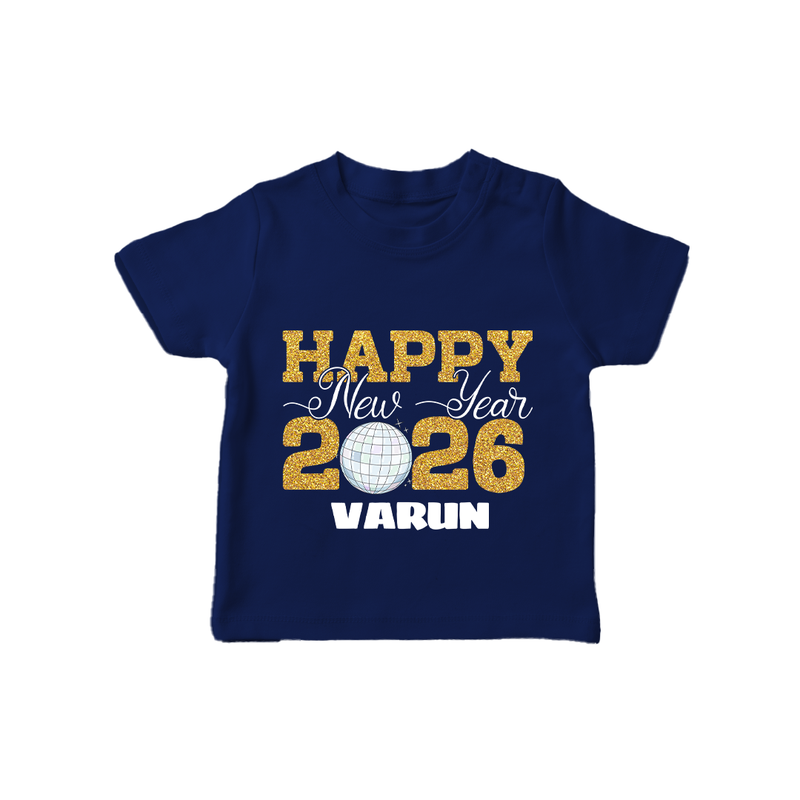 Happy New Year 2026 – Disco  | Personalised T-Shirt for Kids - NAVY BLUE - 0-5 Months Old (Chest 17")