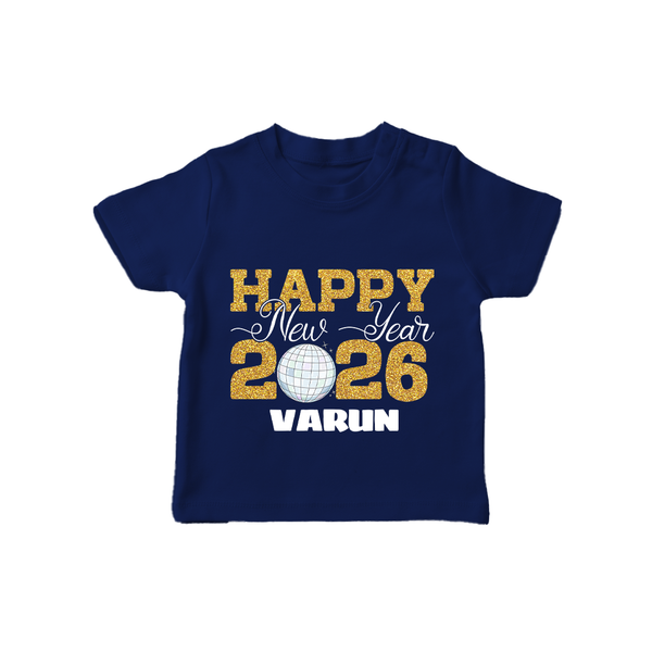 Happy New Year 2026 – Disco  | Personalised T-Shirt for Kids - NAVY BLUE - 0-5 Months Old (Chest 17")