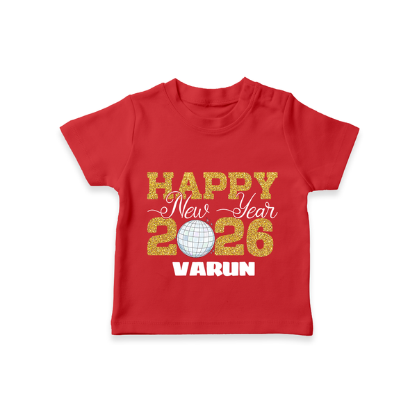 Happy New Year 2026 – Disco  | Personalised T-Shirt for Kids - RED - 0-5 Months Old (Chest 17")