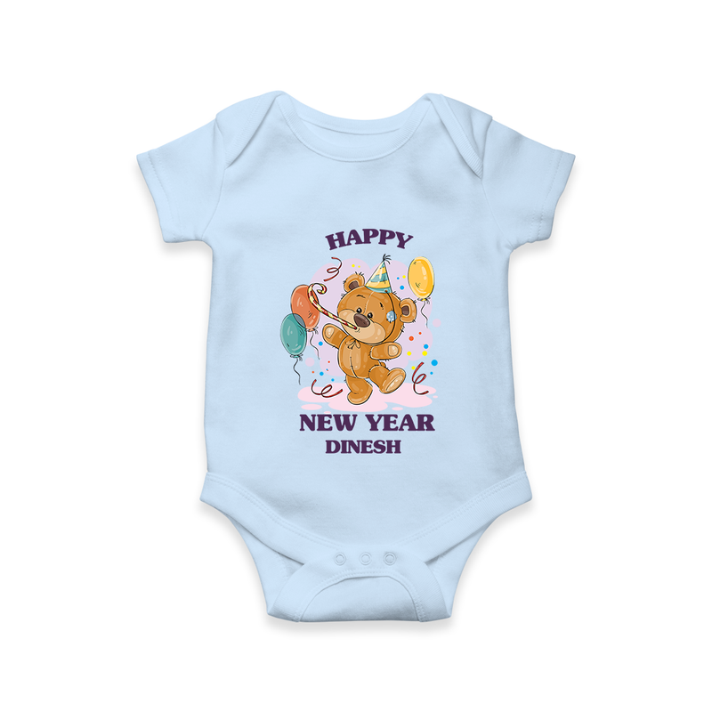 "Happy New Year 2025 - Everlasting Memories With Our Customized Romper for Babies With Name" - BABY BLUE - 0 - 3 Months Old (Chest 16")