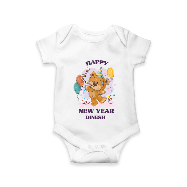 "Happy New Year 2025 - Everlasting Memories With Our Customized Romper for Babies With Name" - WHITE - 0 - 3 Months Old (Chest 16")