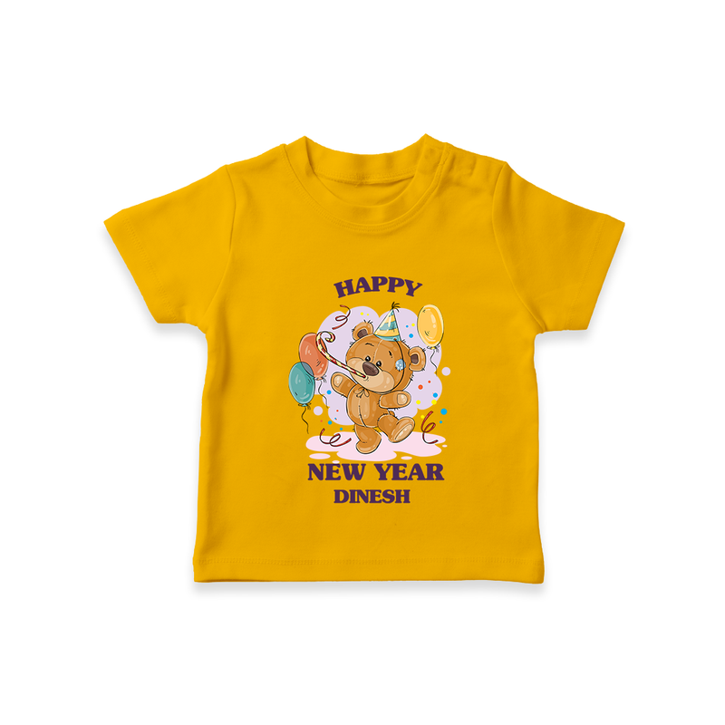 "Happy New Year 2025 - Everlasting Memories With Our Customized T-Shirt for Kids With Name" - CHROME YELLOW - 0-5 Months Old (Chest 17")