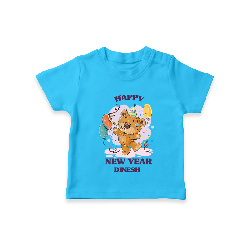 "Happy New Year 2025 - Everlasting Memories With Our Customized T-Shirt for Kids With Name" - SKY BLUE - 0-5 Months Old (Chest 17")