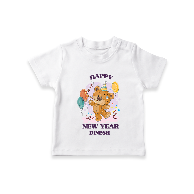 "Happy New Year 2025 - Everlasting Memories With Our Customized T-Shirt for Kids With Name" - WHITE - 0-5 Months Old (Chest 17")