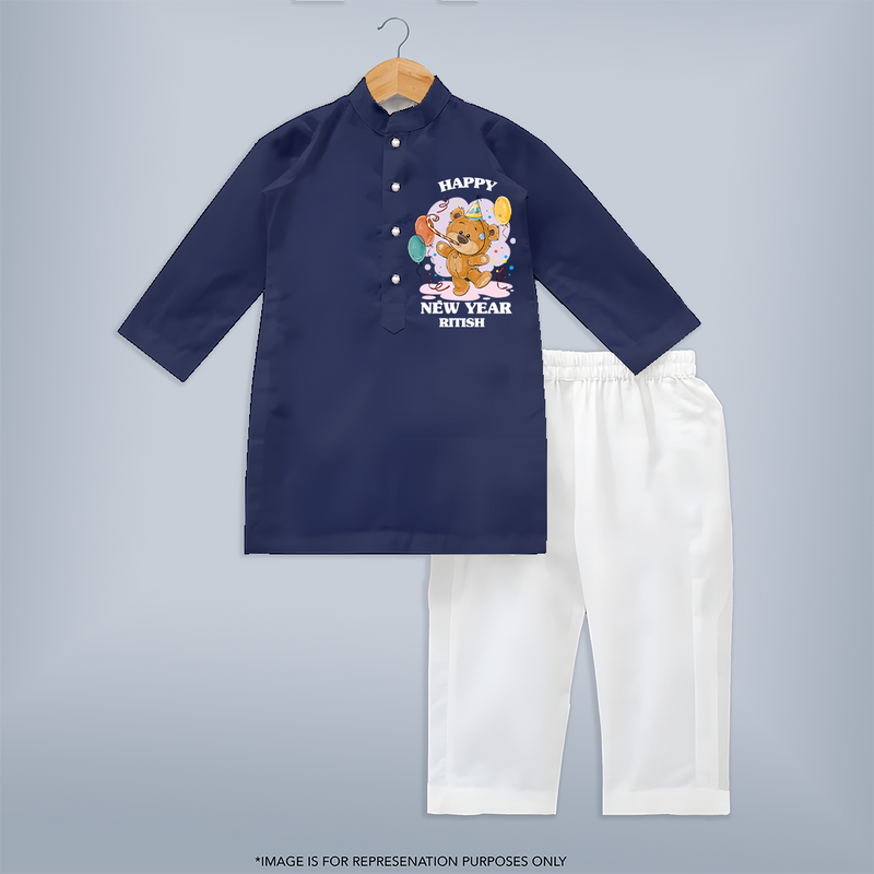 "Happy New Year 2025 - Everlasting Memories With Our Customized Kurta Set for Kids With Name" - NAVY BLUE - 3 - 6 Months Old (Chest 24", Kurta Length 14'', Waist 19", Pant Length 14")