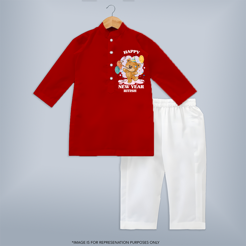 "Happy New Year 2025 - Everlasting Memories With Our Customized Kurta Set for Kids With Name" - RED - 3 - 6 Months Old (Chest 24", Kurta Length 14'', Waist 19", Pant Length 14")