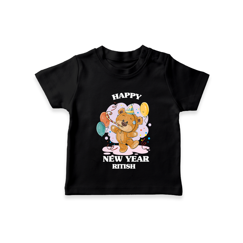 "Happy New Year 2025 - Everlasting Memories With Our Customized T-Shirt for Kids With Name" - BLACK - 0-5 Months Old (Chest 17")