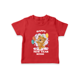 "Happy New Year 2025 - Everlasting Memories With Our Customized T-Shirt for Kids With Name" - RED - 0-5 Months Old (Chest 17")