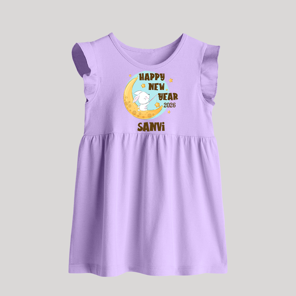 Happy New Year 2026 – Moon & Bunny | Personalised Baby Frock   - LILAC - 0 - 3 Months Old (Chest 17")