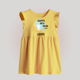 Happy New Year 2026 – Moon & Bunny | Personalised Baby Frock   - PASTEL YELLOW - 0 - 3 Months Old (Chest 17")