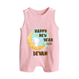 Happy New Year 2026 – Moon & Bunny | Personalised Romper Suit   - BABY PINK - 0 - 5 Months Old (Chest 18")