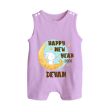 Happy New Year 2026 – Moon & Bunny | Personalised Romper Suit   - LILAC - 0 - 5 Months Old (Chest 18")