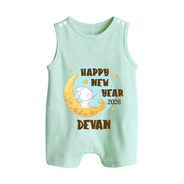 Happy New Year 2026 – Moon & Bunny | Personalised Romper Suit   - MINT GREEN - 0 - 5 Months Old (Chest 18")